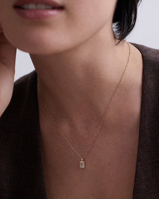 Solid Gold Large Emerald Cut Diamond Pendant Necklace