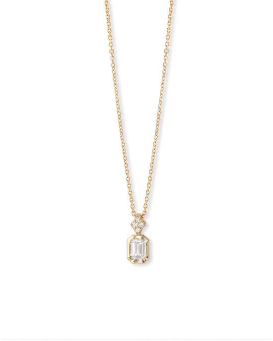 Solid Gold Emerald Cut Diamond Pendant Necklace