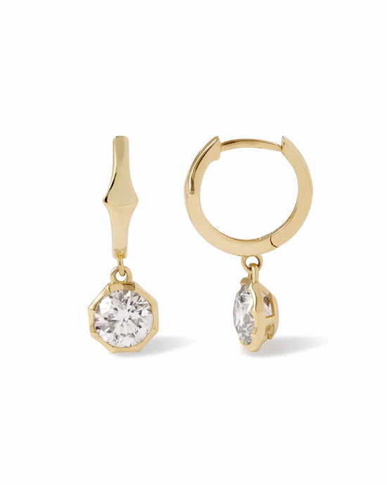 Solid Gold Solitaire Diamond Drop Huggie Earrings