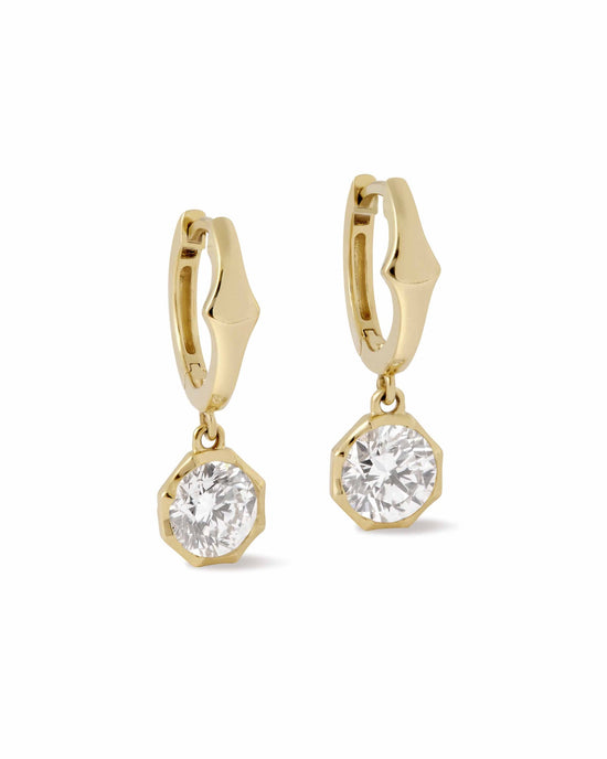 Solid Gold Solitaire Diamond Drop Huggie Earrings