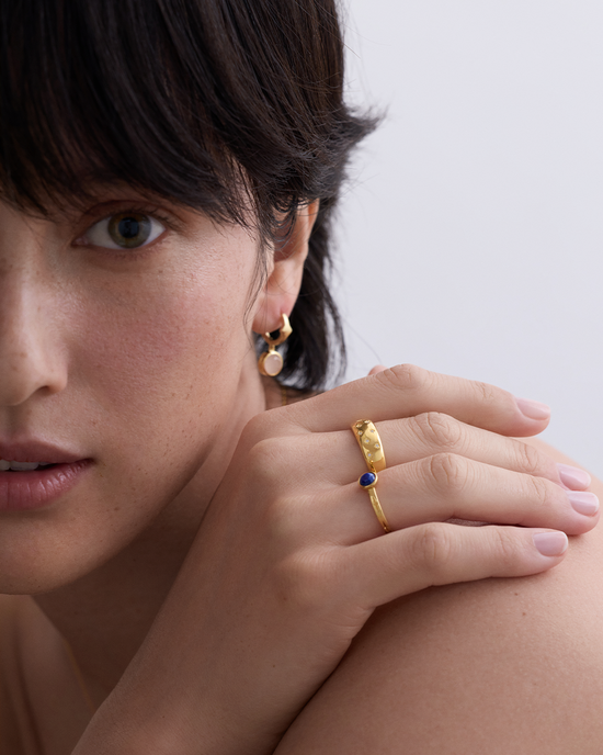 Gold Celestial Tiny Star Wide Band Ring