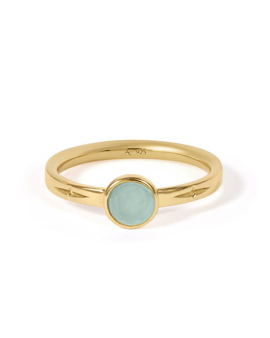 Gold Mini Luna Aqua Quartzite Ring