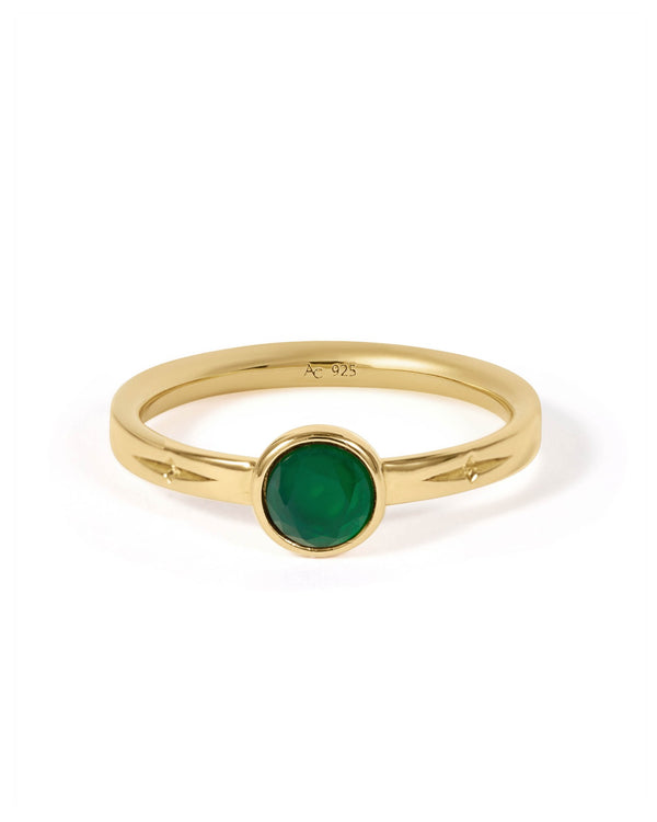 Gold Mini Luna Green Agate Ring