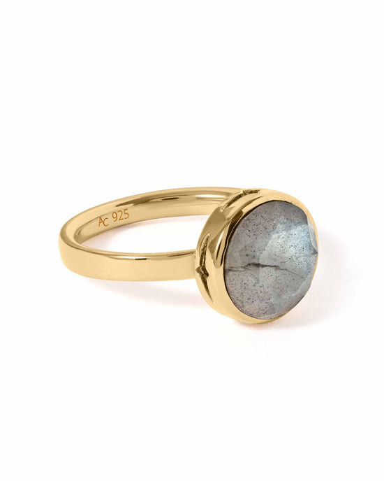 Gold Large Luna Labradorite Ring