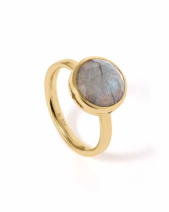 Gold Large Luna Labradorite Ring