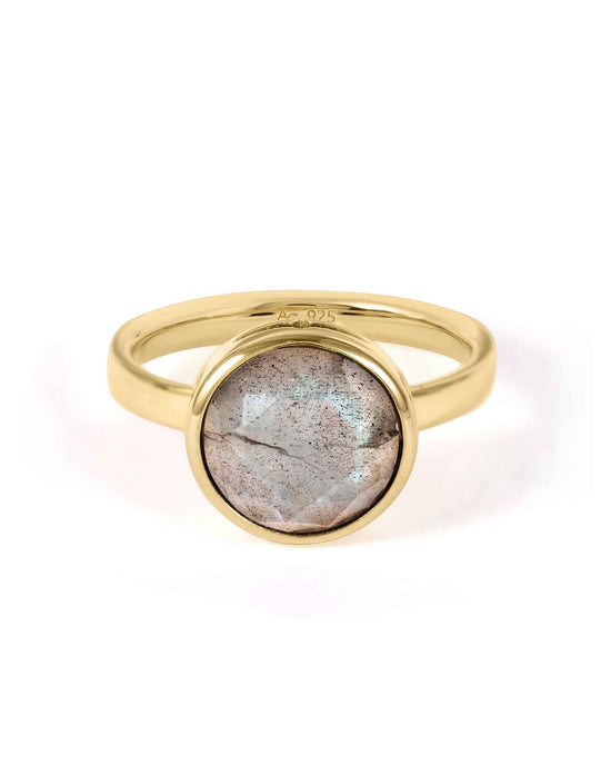 Gold Large Luna Labradorite Ring