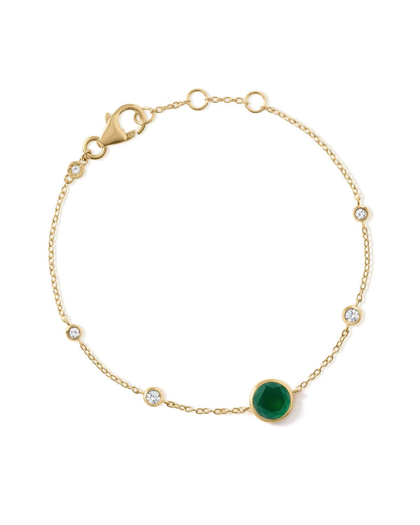 Gold Luna Green Agate Station Bracelet