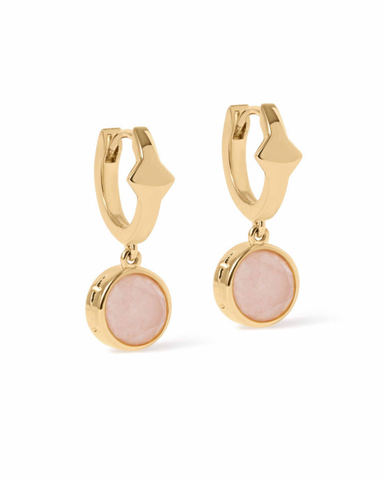 Gold Luna Pink Quartzite Huggie Earrings