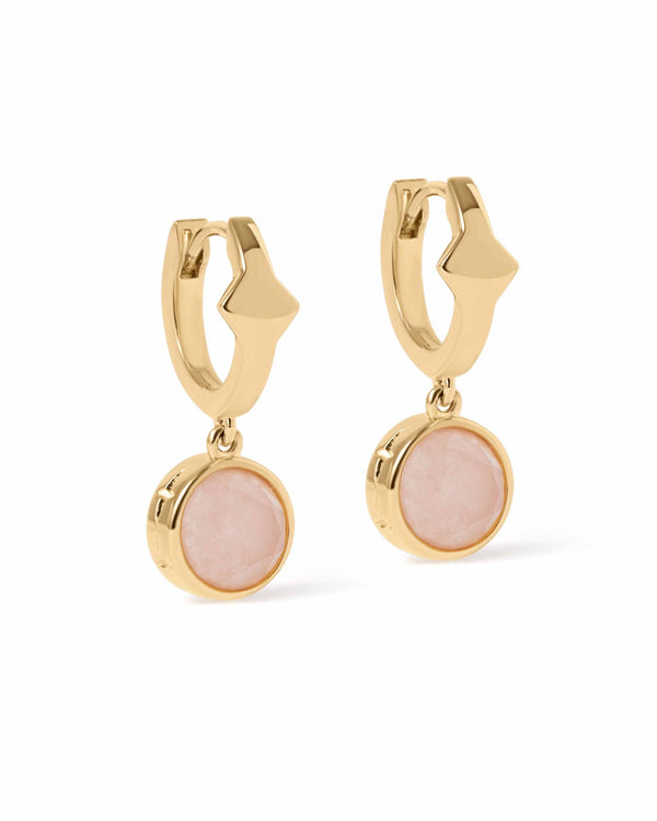 Gold Luna Pink Quartzite Huggie Earrings