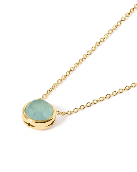 Gold Luna Aqua Quartzite Pendant Necklace