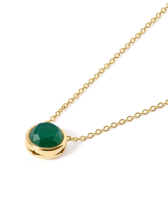 Gold Luna Green Agate Pendant Necklace