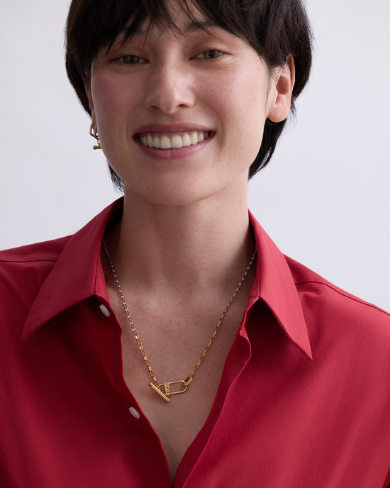 Laura Jackson Mixed Metal Link T Bar Necklace
