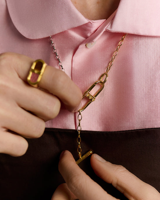 Laura Jackson Mixed Metal Link T Bar Necklace