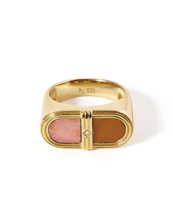 Laura Jackson Tiger's Eye & Rhodochrosite Signet Ring
