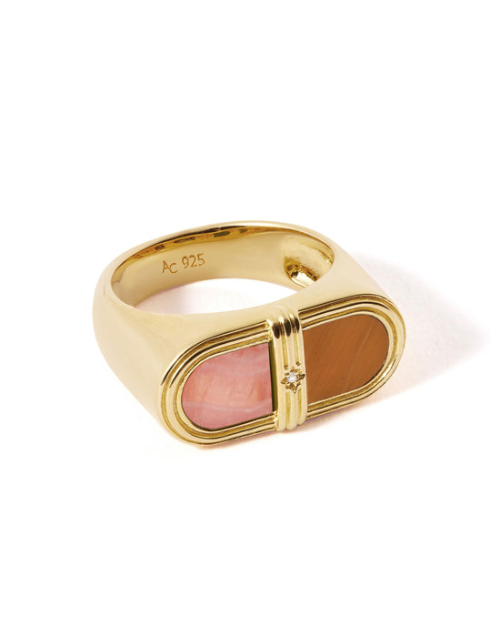 Laura Jackson Tiger's Eye & Rhodochrosite Signet Ring