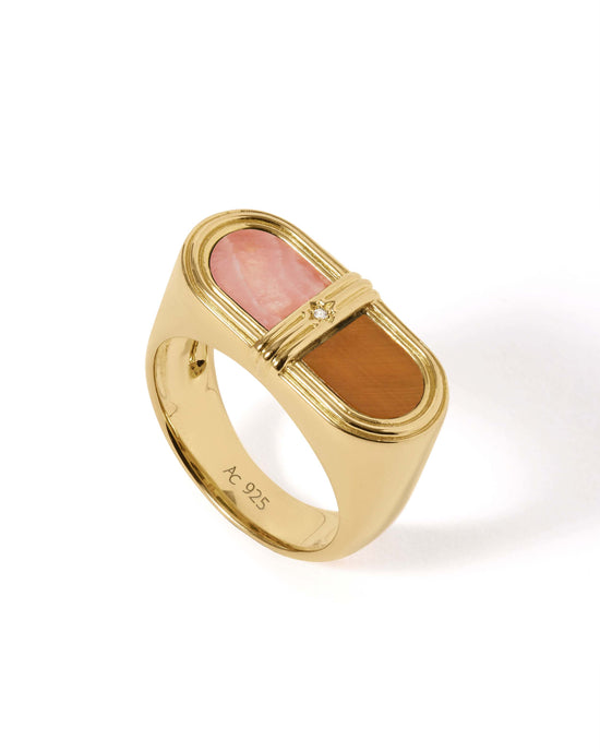 Laura Jackson Tiger's Eye & Rhodochrosite Signet Ring