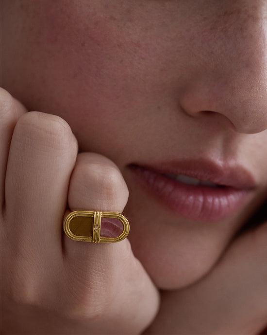 Laura Jackson Tiger's Eye & Rhodochrosite Signet Ring