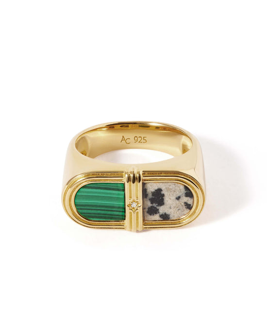 Laura Jackson Malachite & Dalmatian Jasper Signet Ring