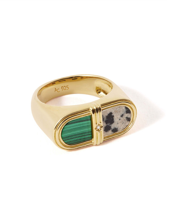 Laura Jackson Malachite & Dalmatian Jasper Signet Ring