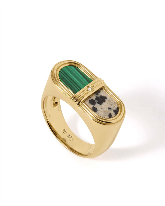 Laura Jackson Malachite & Dalmatian Jasper Signet Ring