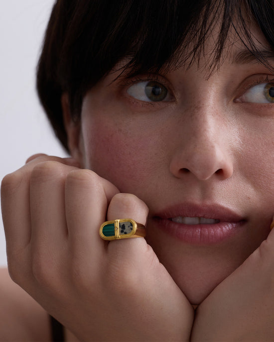 Laura Jackson Malachite & Dalmatian Jasper Signet Ring