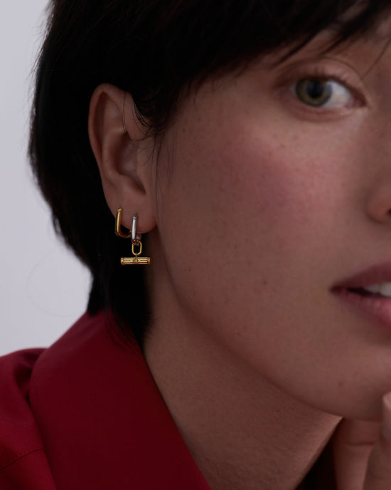 Laura Jackson Mixed Metal T Bar Huggie Earrings