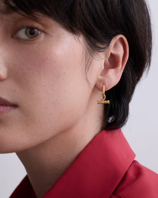Laura Jackson Gold T Bar Huggie Earrings