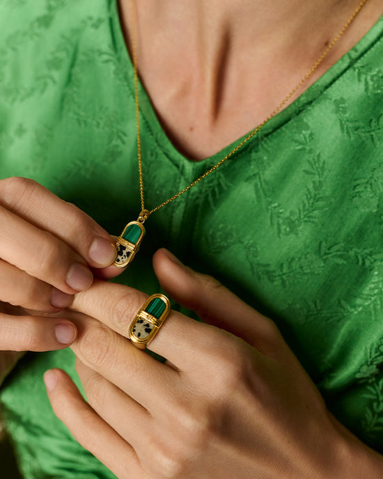 Laura Jackson Malachite & Dalmatian Jasper Signet Ring