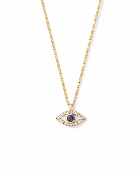 Solid Gold Sapphire Evil Eye Diamond Pendant Necklace