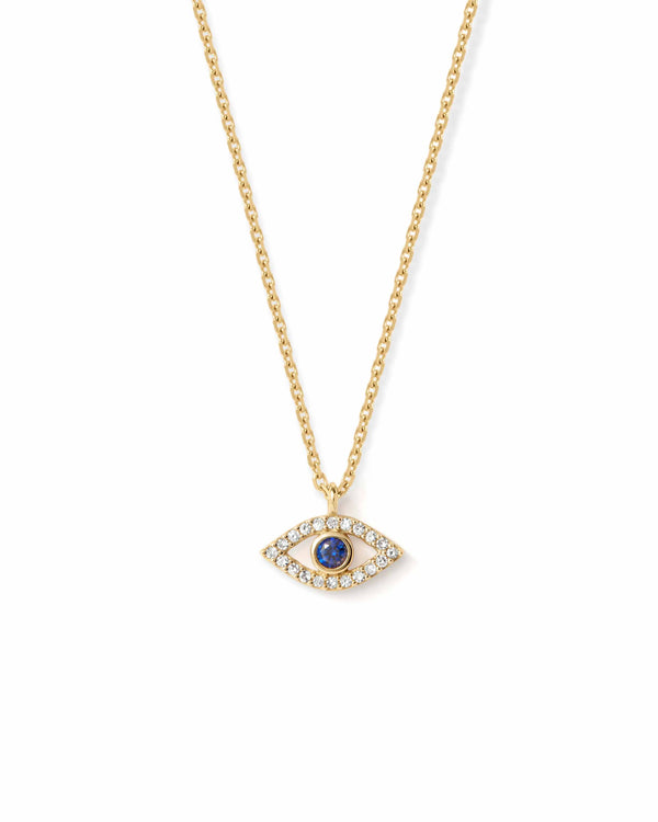 Solid Gold Sapphire Evil Eye Diamond Pendant Necklace