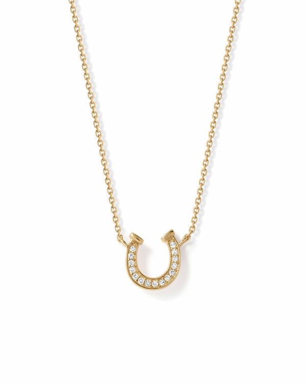 Solid Gold Horseshoe Diamond Pendant Necklace