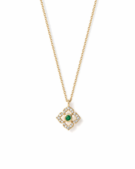 Solid Gold Emerald Diamond Clover Pendant Necklace