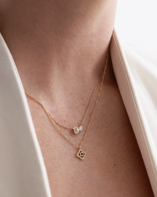 Solid Gold Emerald Diamond Clover Pendant Necklace