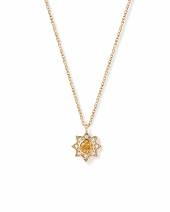 Solid Gold Citrine Diamond Sun Pendant Necklace