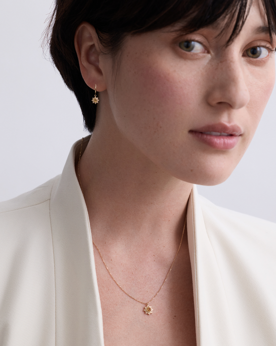 Solid Gold Citrine Diamond Sun Pendant Necklace