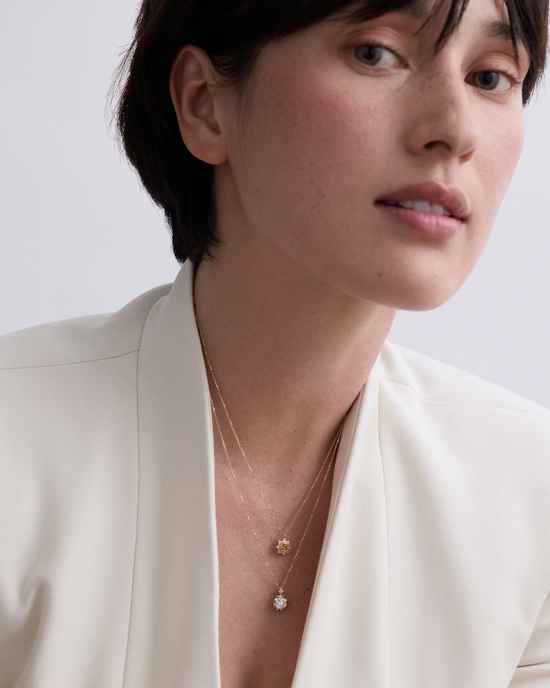 Solid Gold Citrine Diamond Sun Pendant Necklace