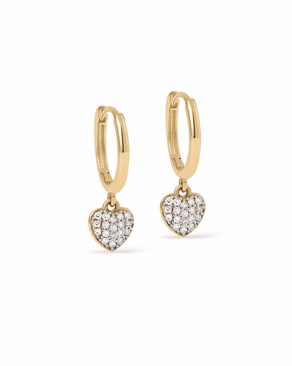 Solid Gold Diamond Heart Earrings