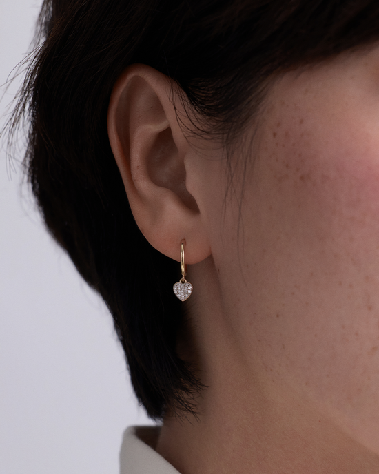Solid Gold Diamond Heart Earrings