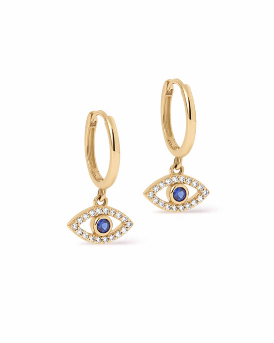 Solid Gold Sapphire Diamond Evil Eye Earrings