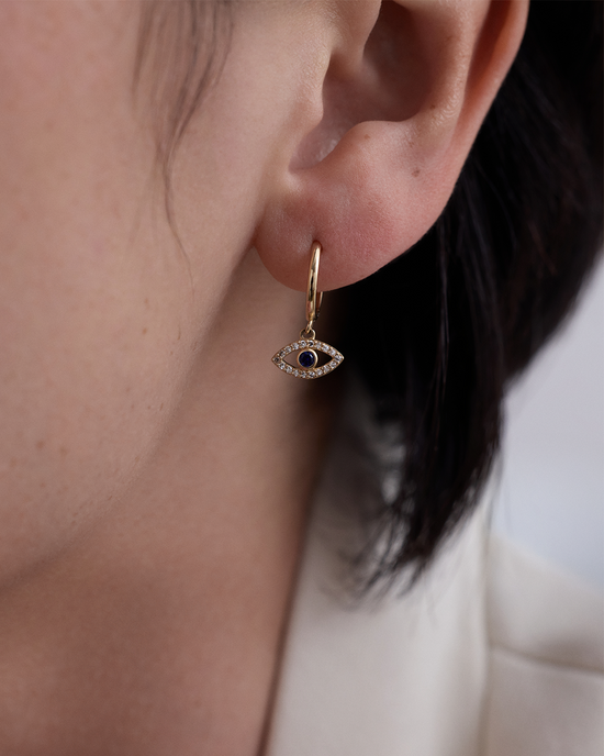 Solid Gold Sapphire Diamond Evil Eye Earrings