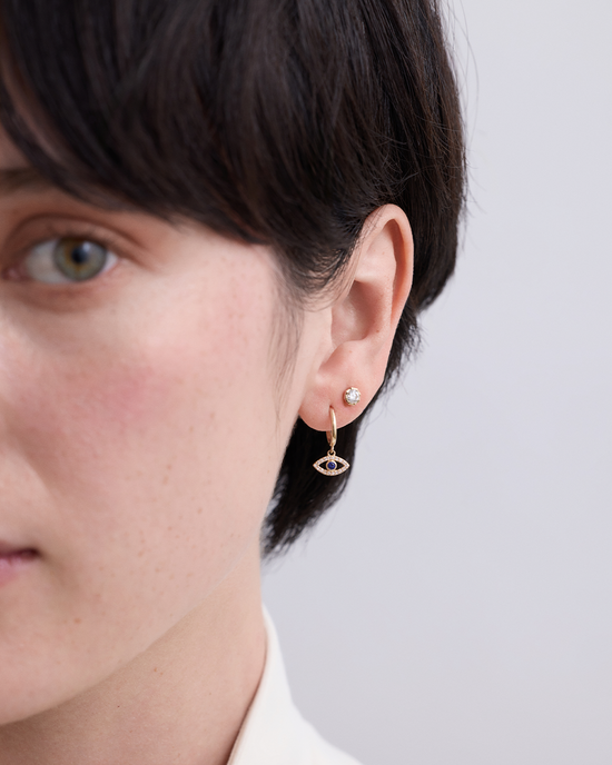 Solid Gold Sapphire Diamond Evil Eye Earrings