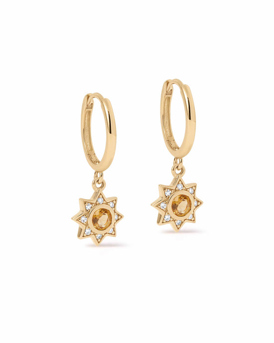 Solid Gold Citrine Diamond Sun Earrings