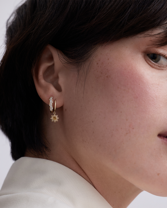 Solid Gold Citrine Diamond Sun Earrings