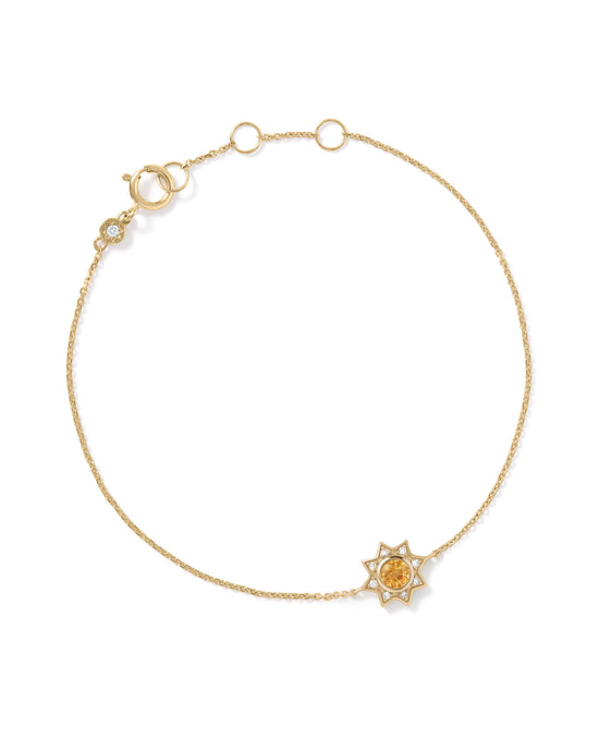 Solid Gold Citrine Diamond Sun Bracelet