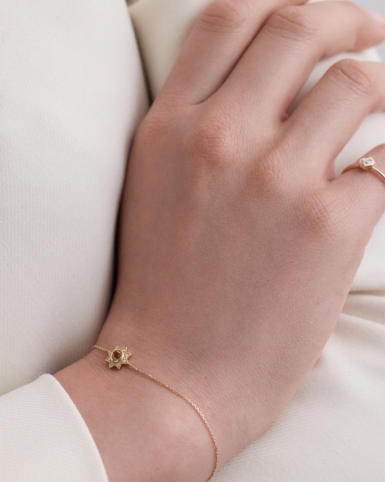 Solid Gold Citrine Diamond Sun Bracelet