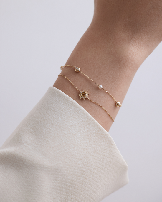 Solid Gold Citrine Diamond Sun Bracelet