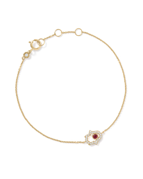 Solid Gold Ruby Hamsa Hand Diamond Bracelet