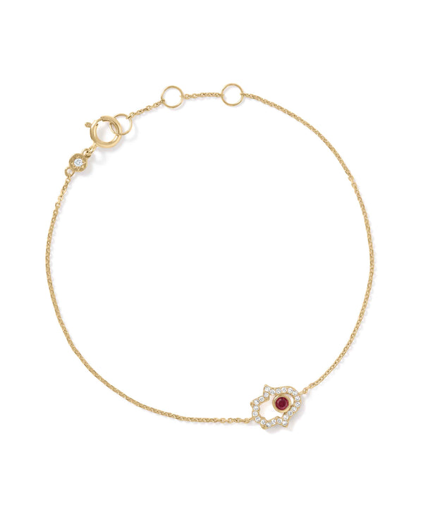 Solid Gold Ruby Hamsa Hand Diamond Bracelet