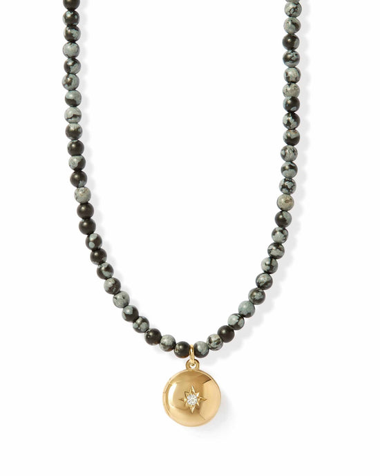 Snowflake Obsidian Gold Biography Mini Locket Necklace