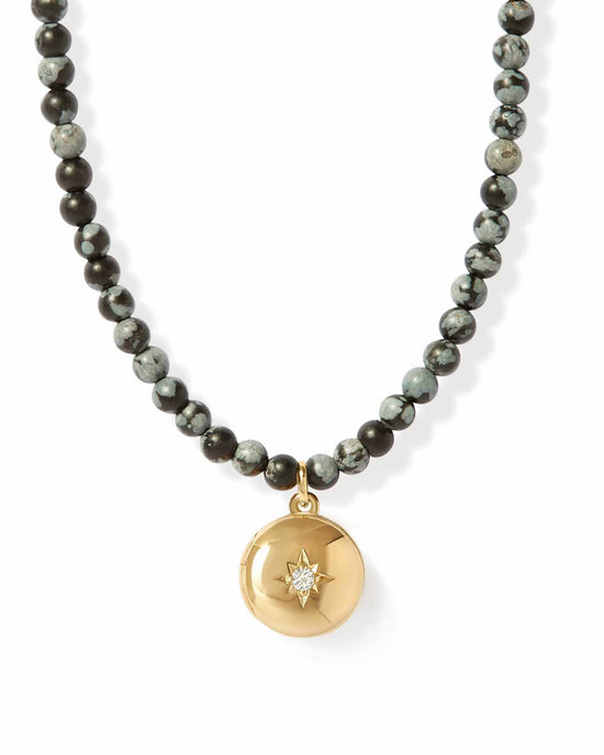Snowflake Obsidian Gold Biography Mini Locket Necklace